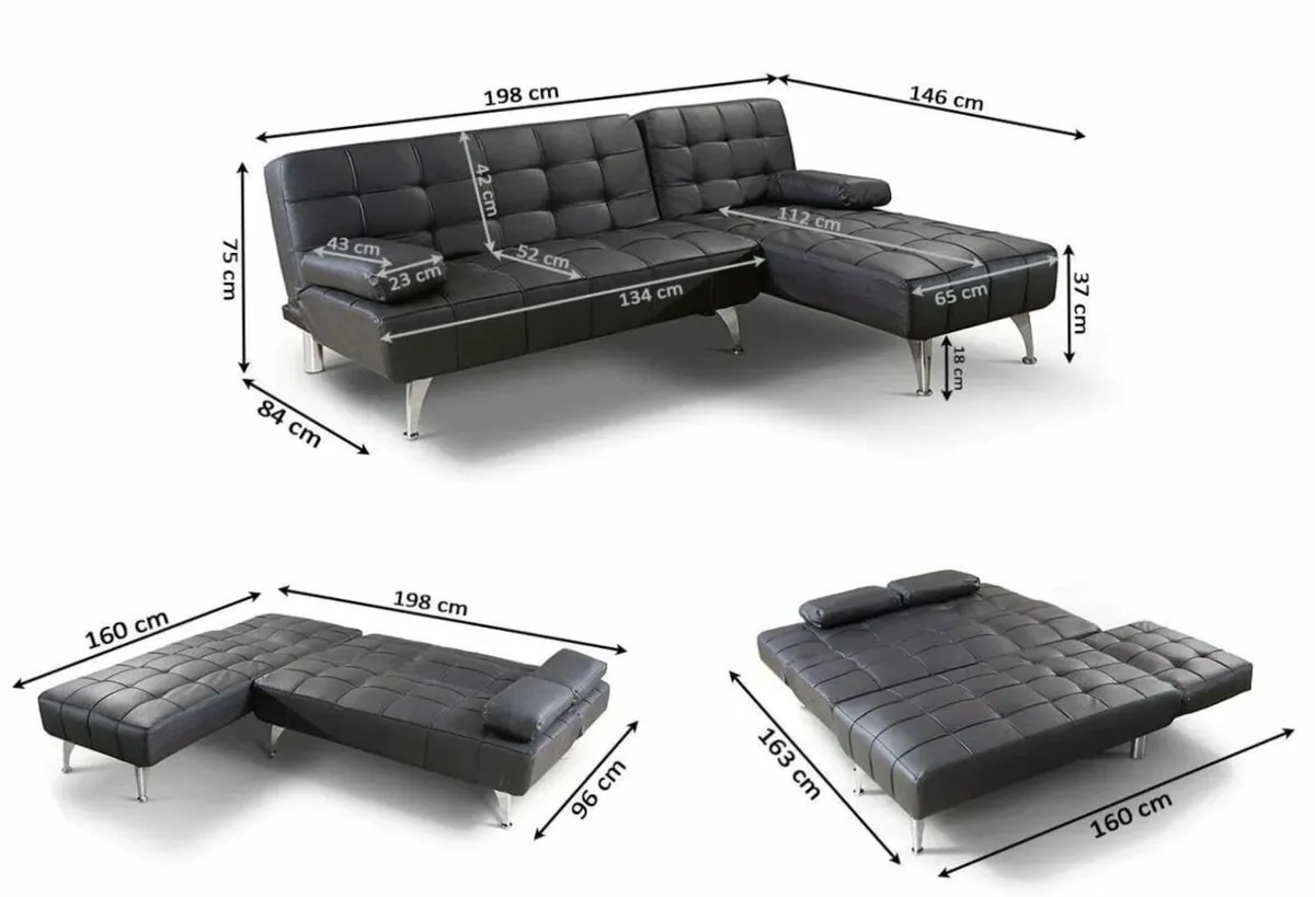 Black Sofa Bed – L-Shape Design with Chaise - Image 2