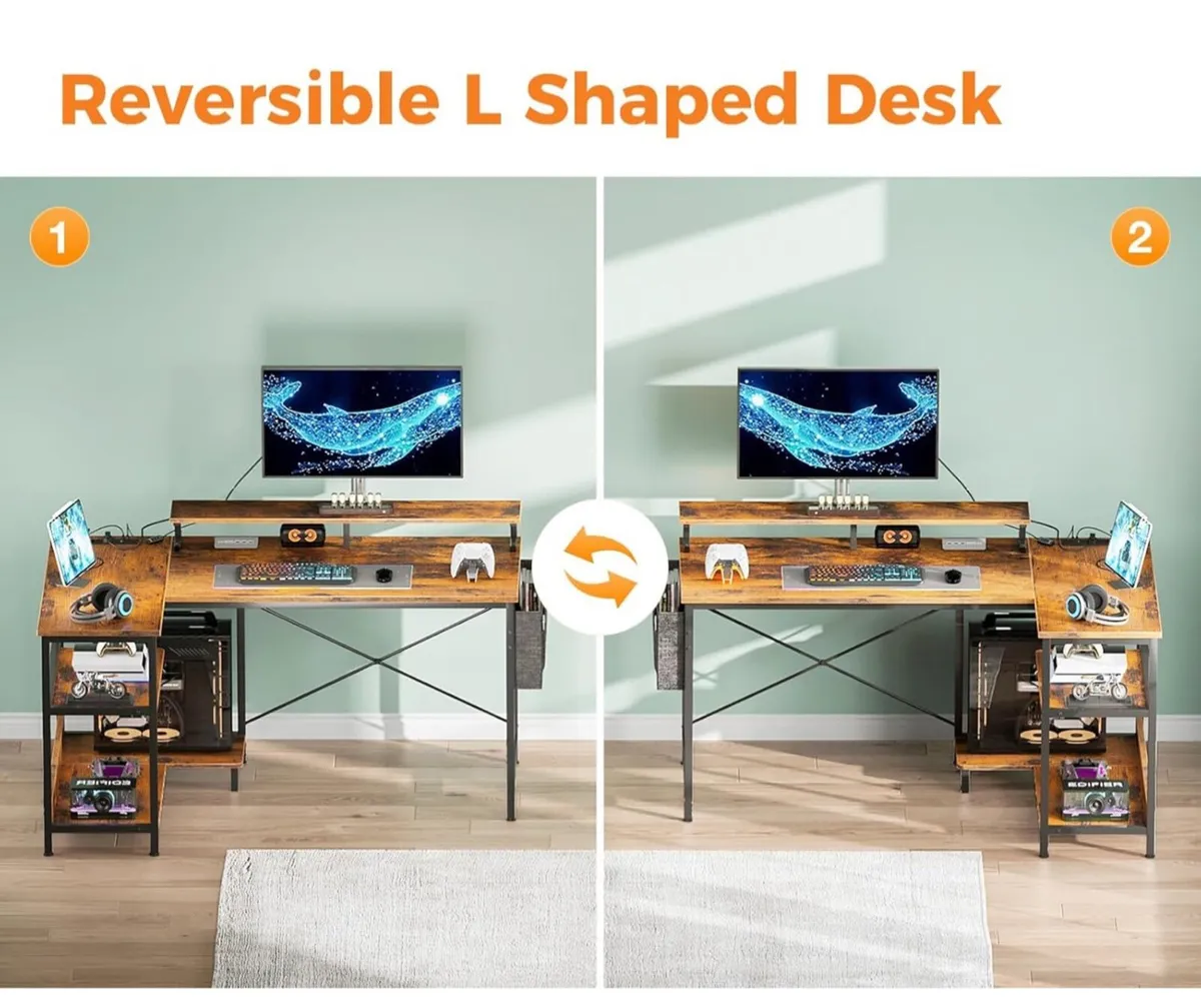 L Shaped Gaming Desk with LED Lights, 120 × 80 cm - Image 3
