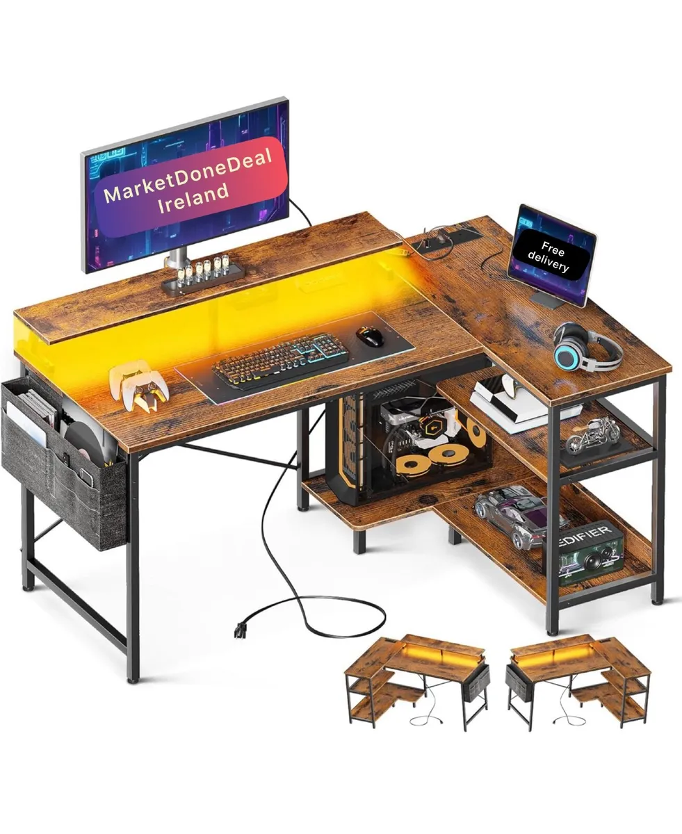 L Shaped Gaming Desk with LED Lights, 120 × 80 cm - Image 2