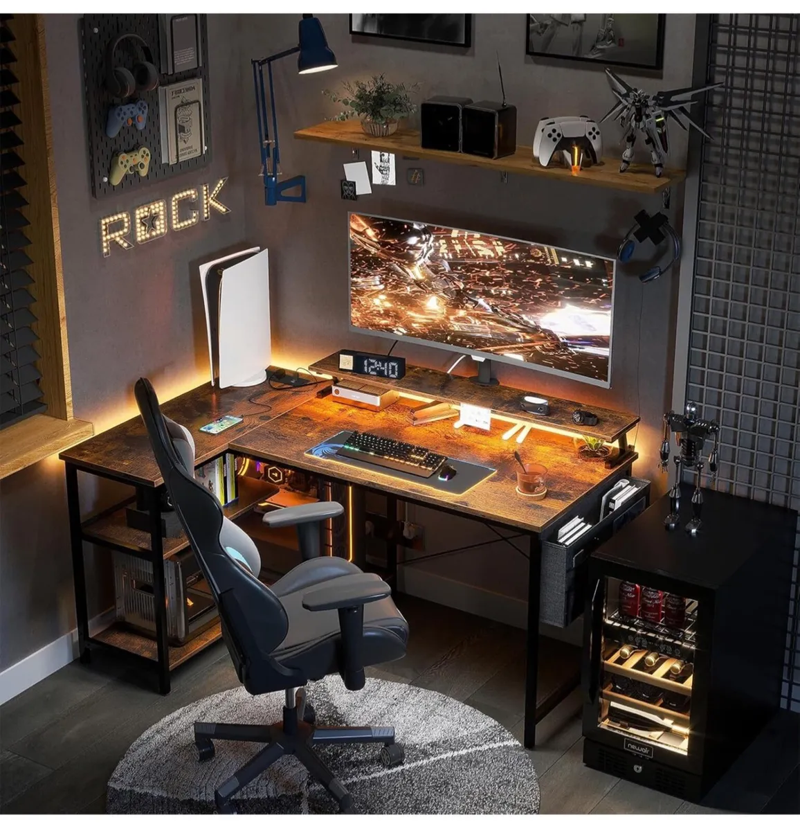 L Shaped Gaming Desk with LED Lights, 120 × 80 cm - Image 1