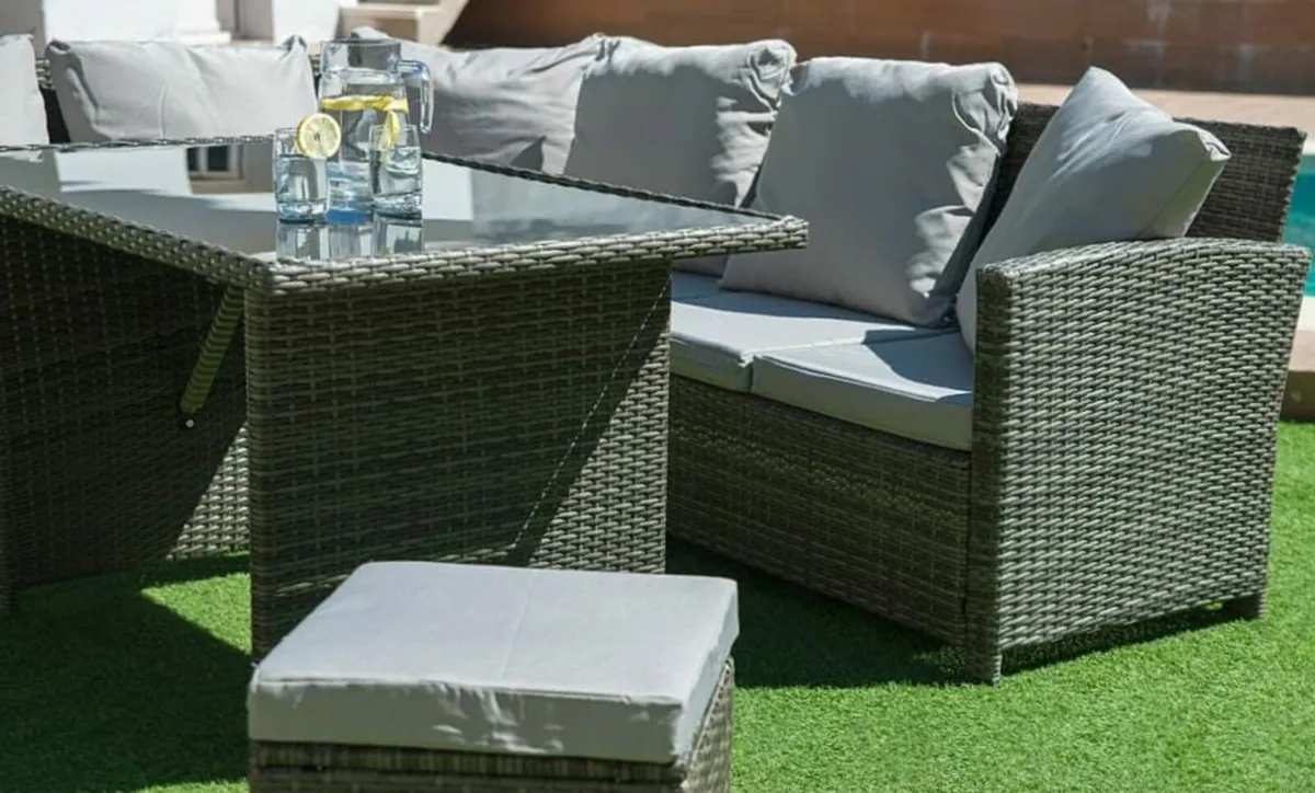 Stylish Outdoor Rattan Furniture with Table & Pouf - Image 3