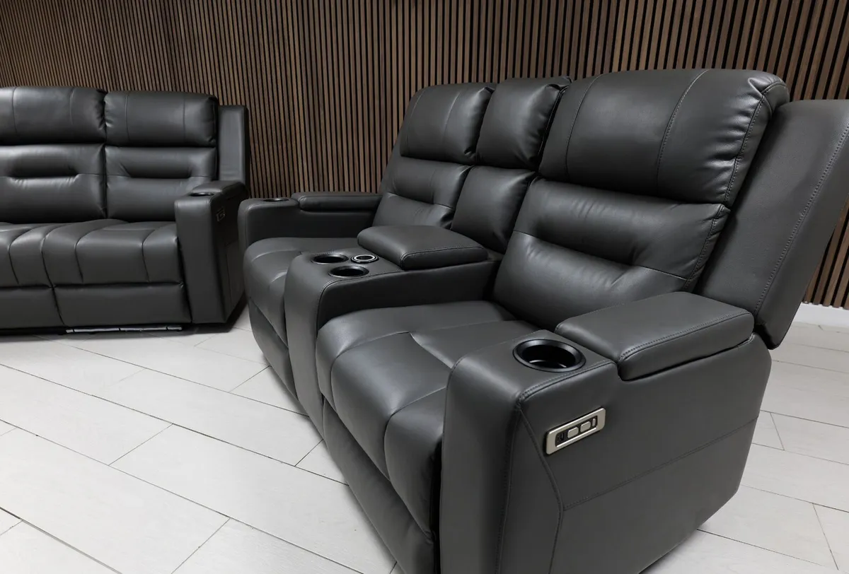 Titan Plus 3+2 Dark Grey Leather Electric Recliner - Image 3