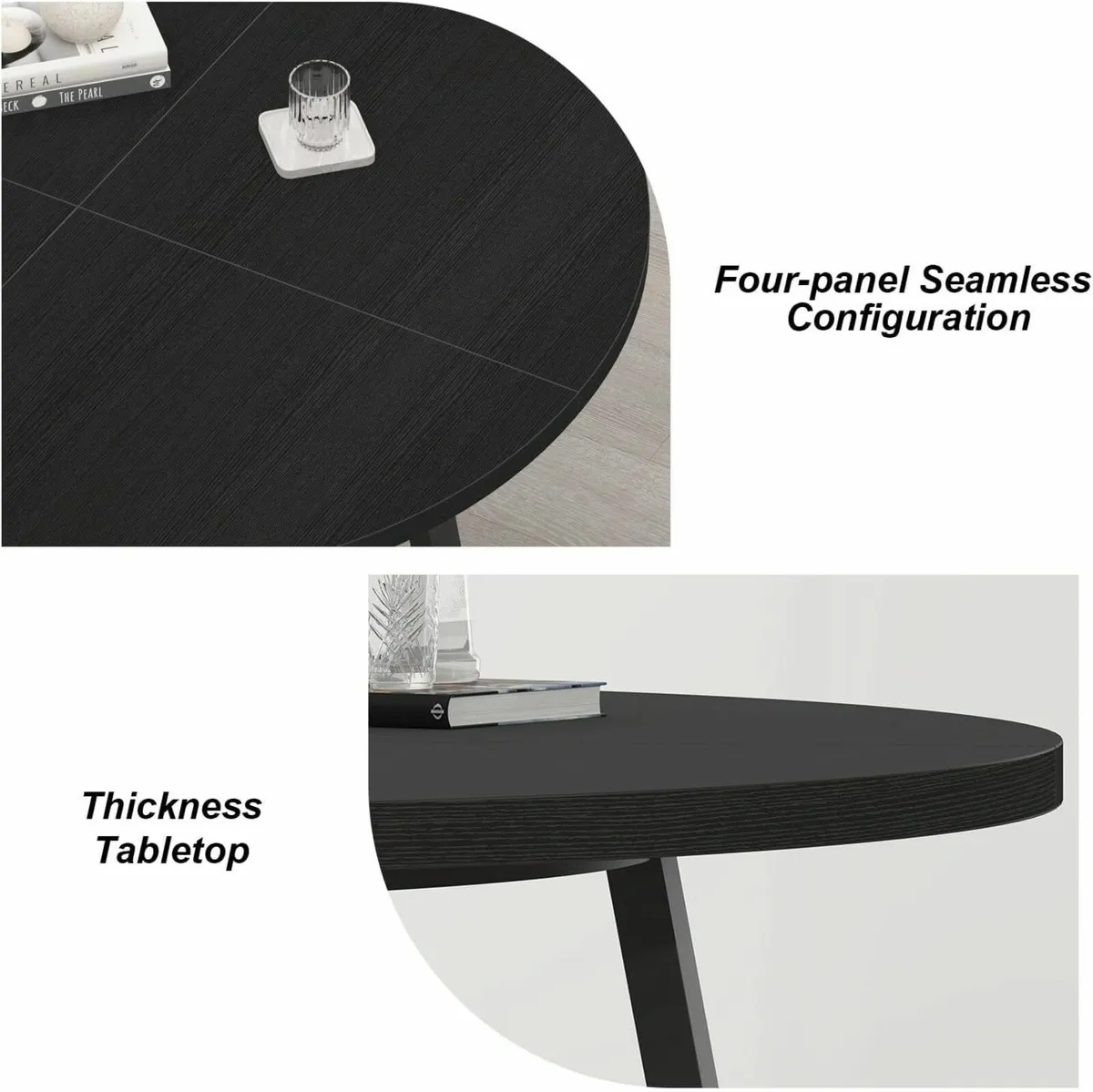 130cm Black Round Dining Table Wood 4 to 6 people - Image 4