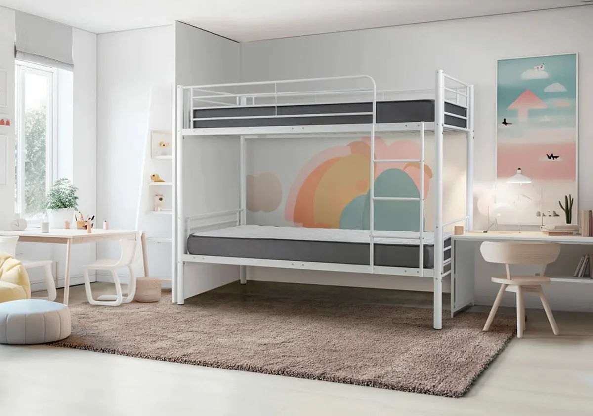 Metal Single Bunk Bed – Black & White Options - Image 1