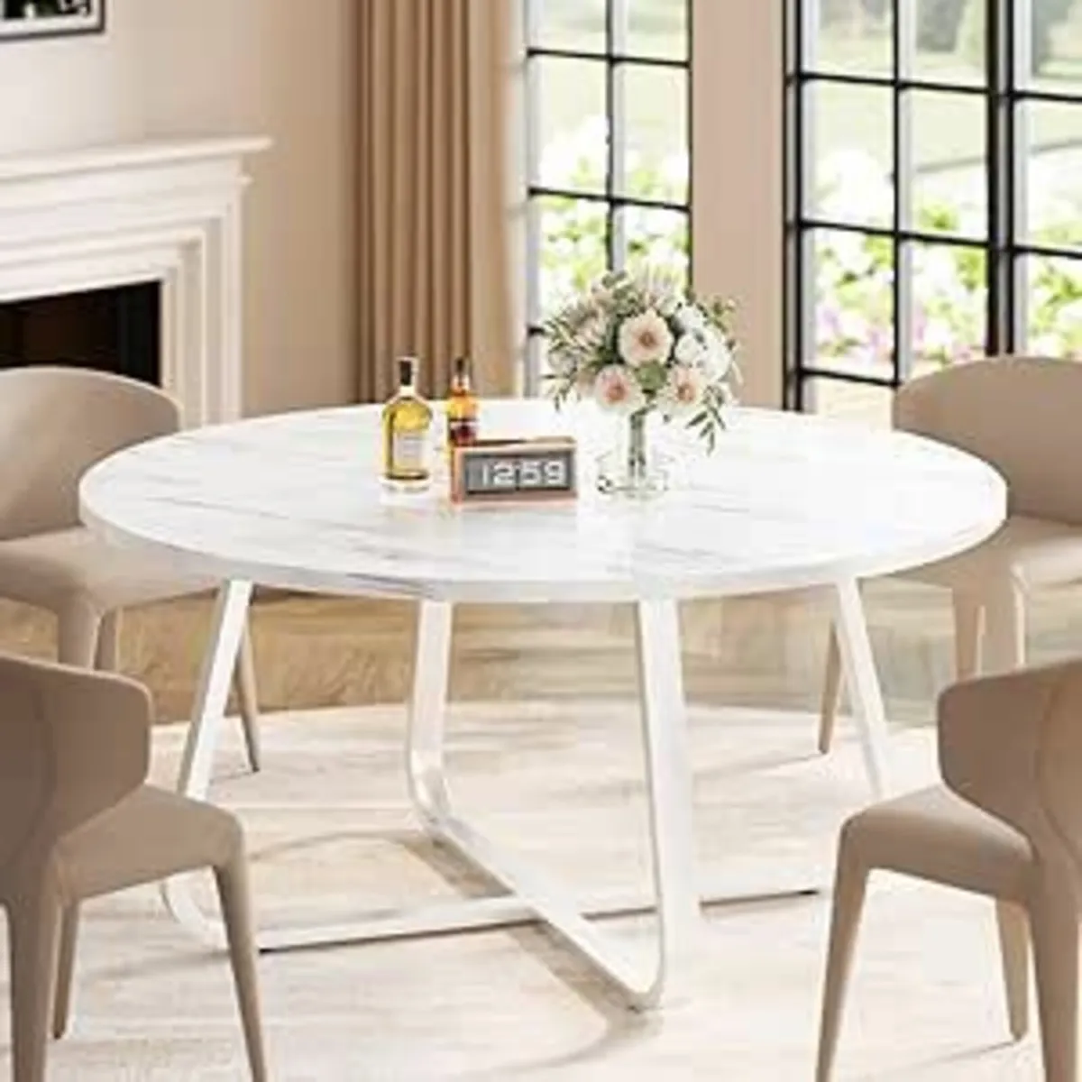 130cm White Dining table 4-6 People Coffee Office - Image 2