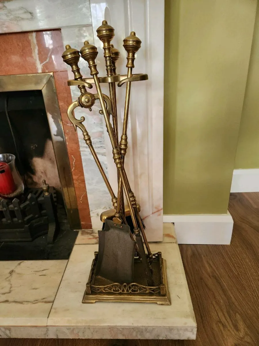 Antique brass fireside set