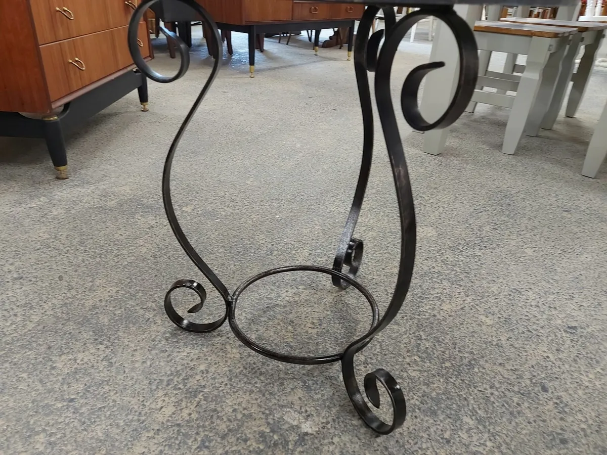 Wrought-iron base side table, artist painted top - Image 2