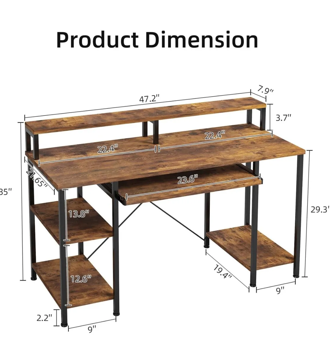 47" Computer Desk with Keyboard Tray, Home Office - Image 3