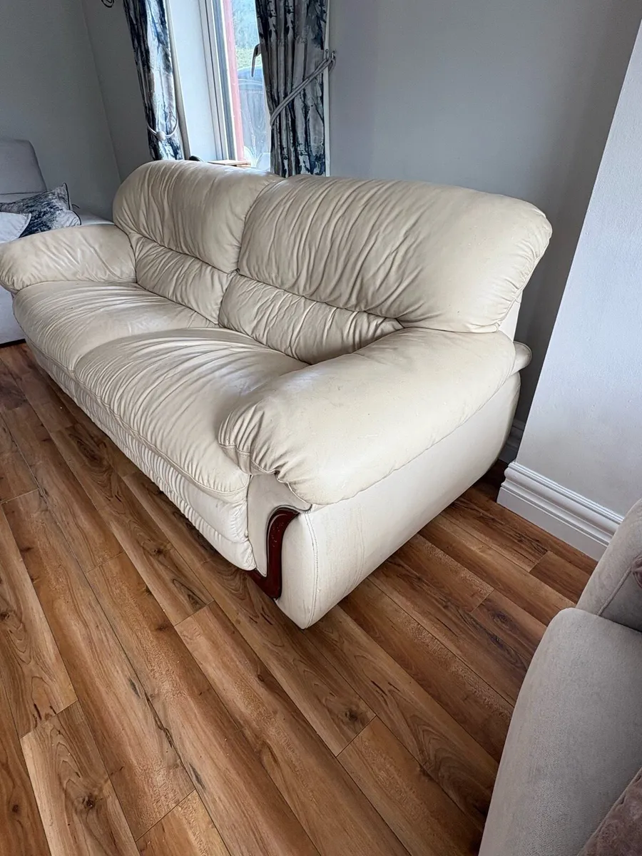 Cream leather couch - Image 1