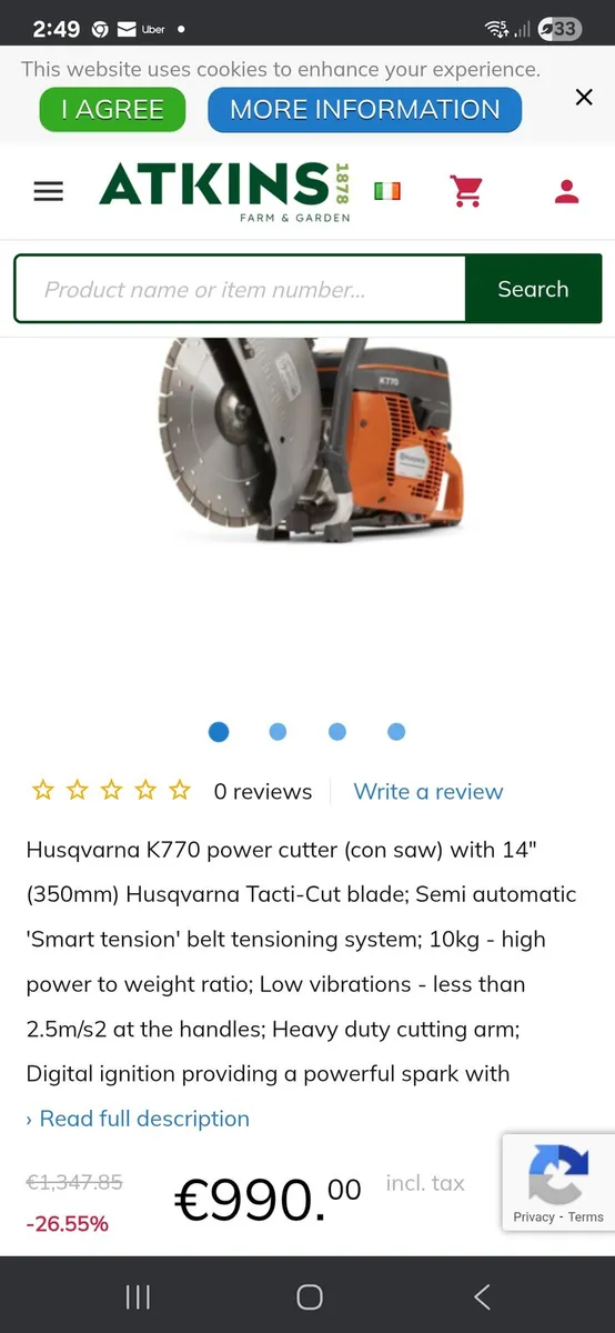 Husqvarna K770 Con Saw With 14 inch Blad - Image 2