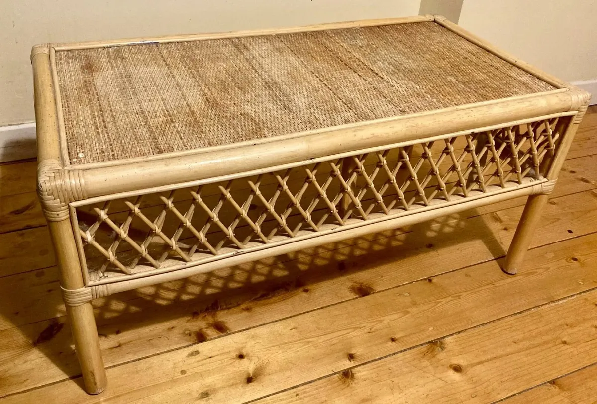 Vintage Bamboo & Rattan Coffee Table – Boho Style - Image 2