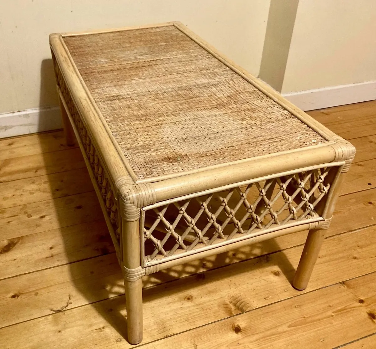 Vintage Bamboo & Rattan Coffee Table – Boho Style - Image 1