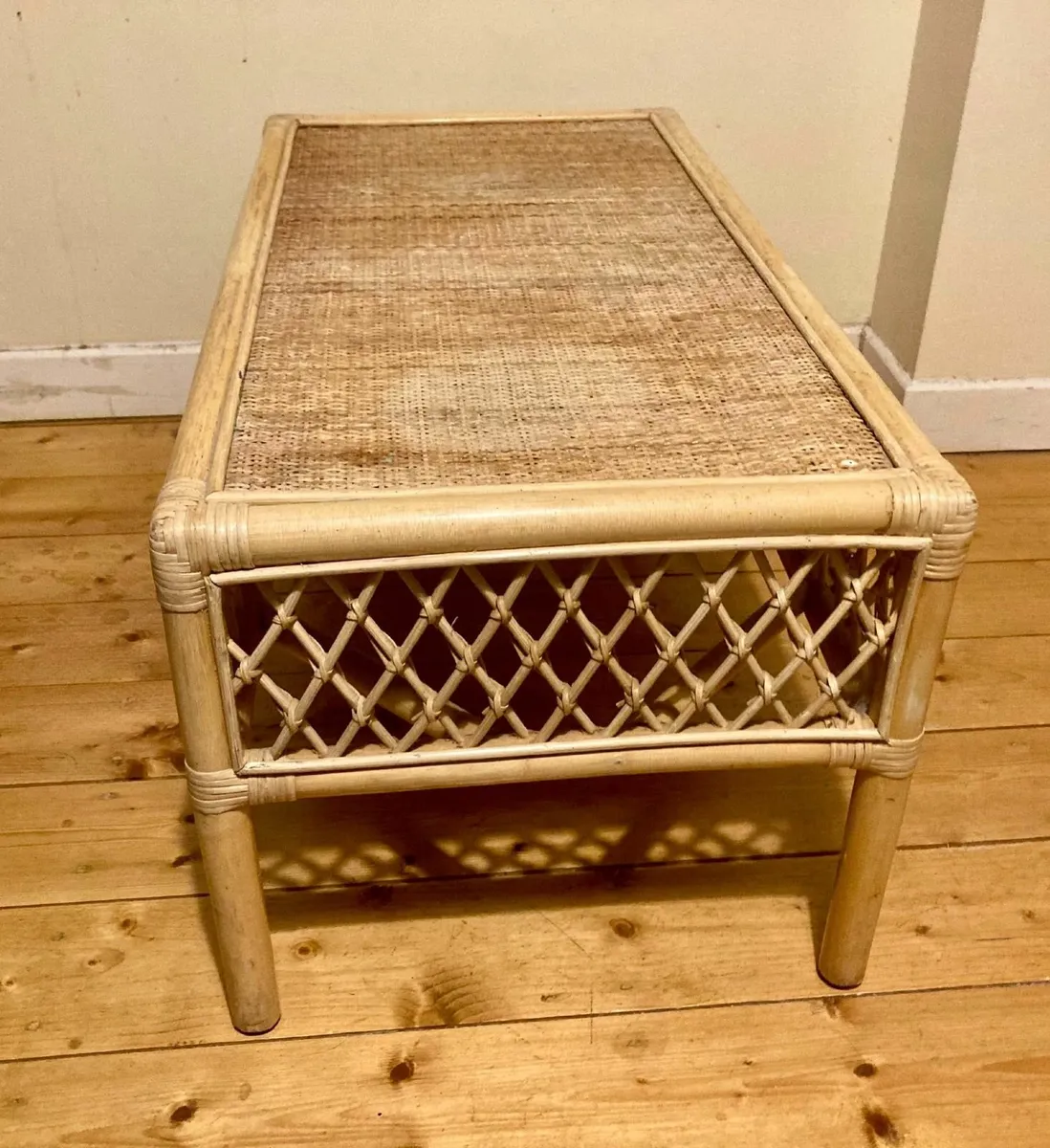 Vintage Bamboo & Rattan Coffee Table – Boho Style - Image 3