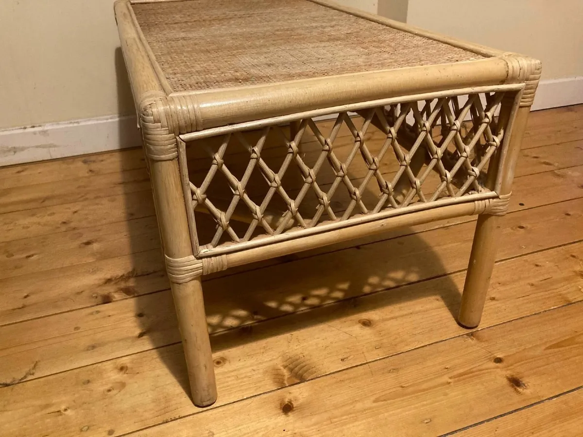 Vintage Bamboo & Rattan Coffee Table – Boho Style - Image 4