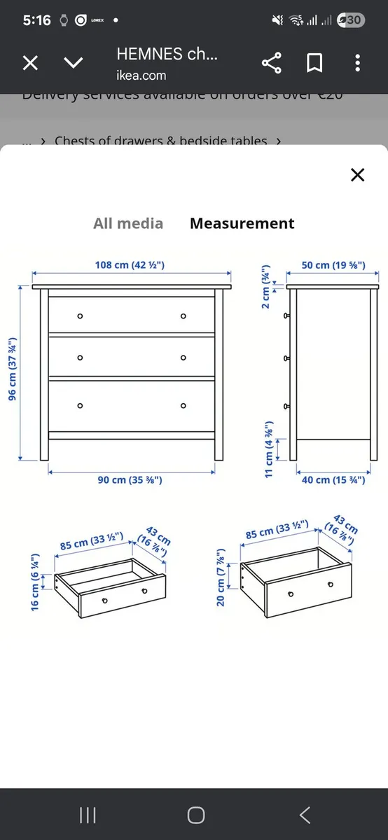 IKEA HEMNES chest of 3 drawers - Image 2