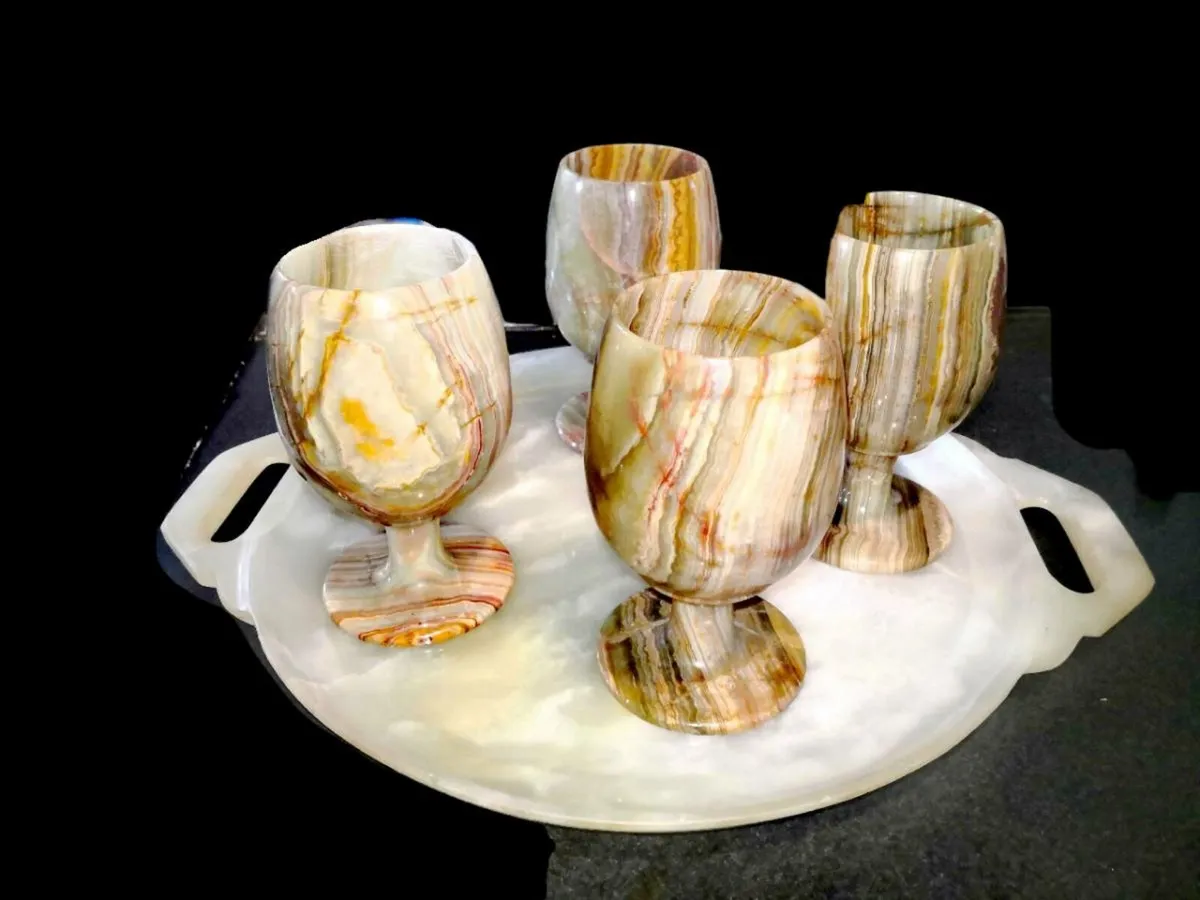 Elegant marble green onyx wine set - Image 1