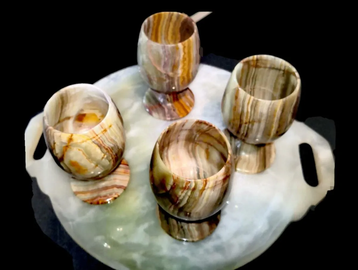 Elegant marble green onyx wine set - Image 2