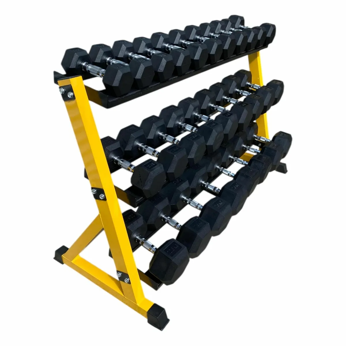 2.5KG - 30KG Rubber Hex Dumbbells Set with Rack - Image 3