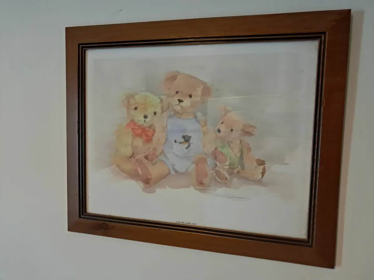 Beautifully Framed Teddy Bear Painting - Image 1