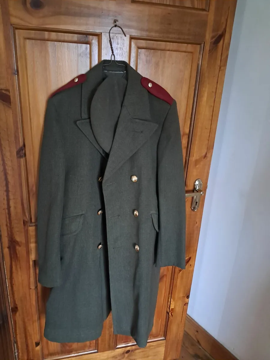 Vintage Long Army Coat with Berry Cap - Image 1
