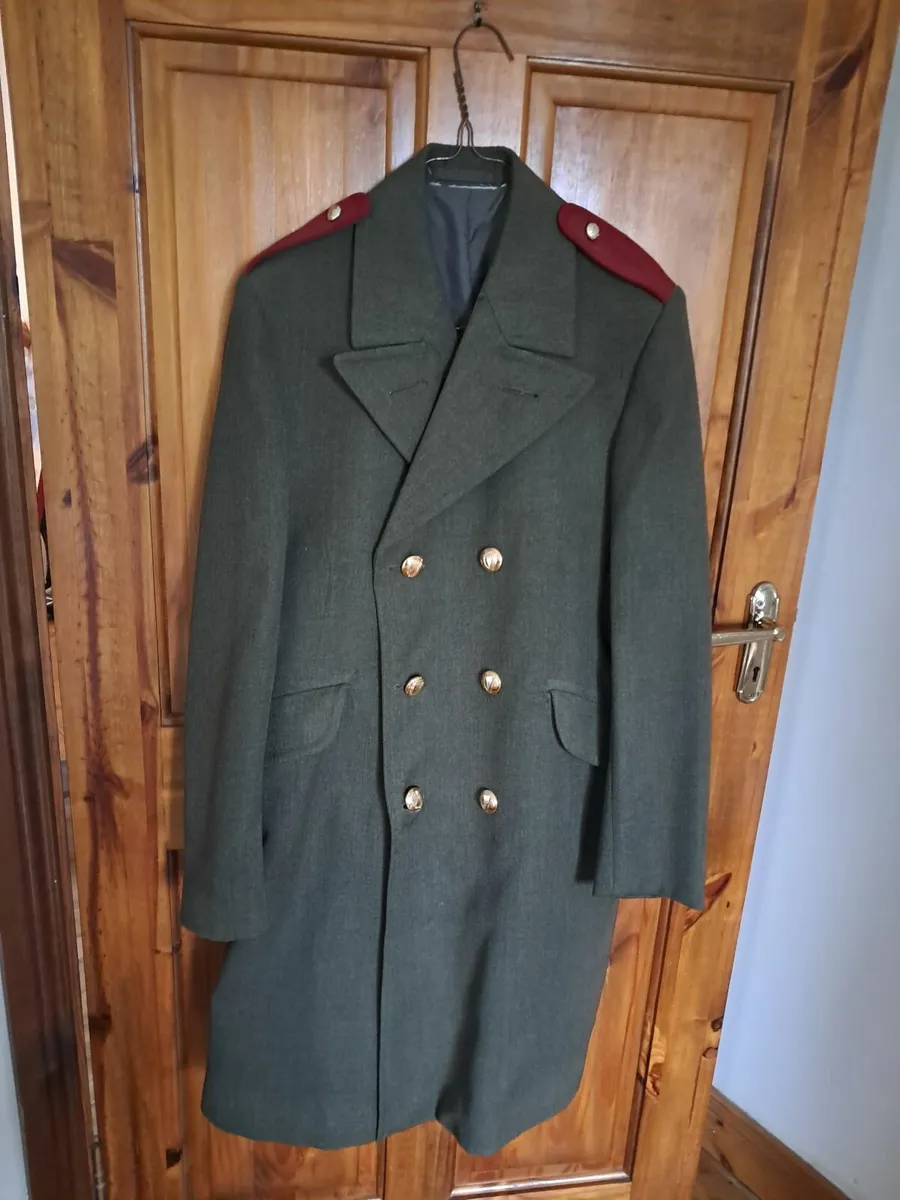 Vintage Long Army Coat with Berry Cap - Image 2