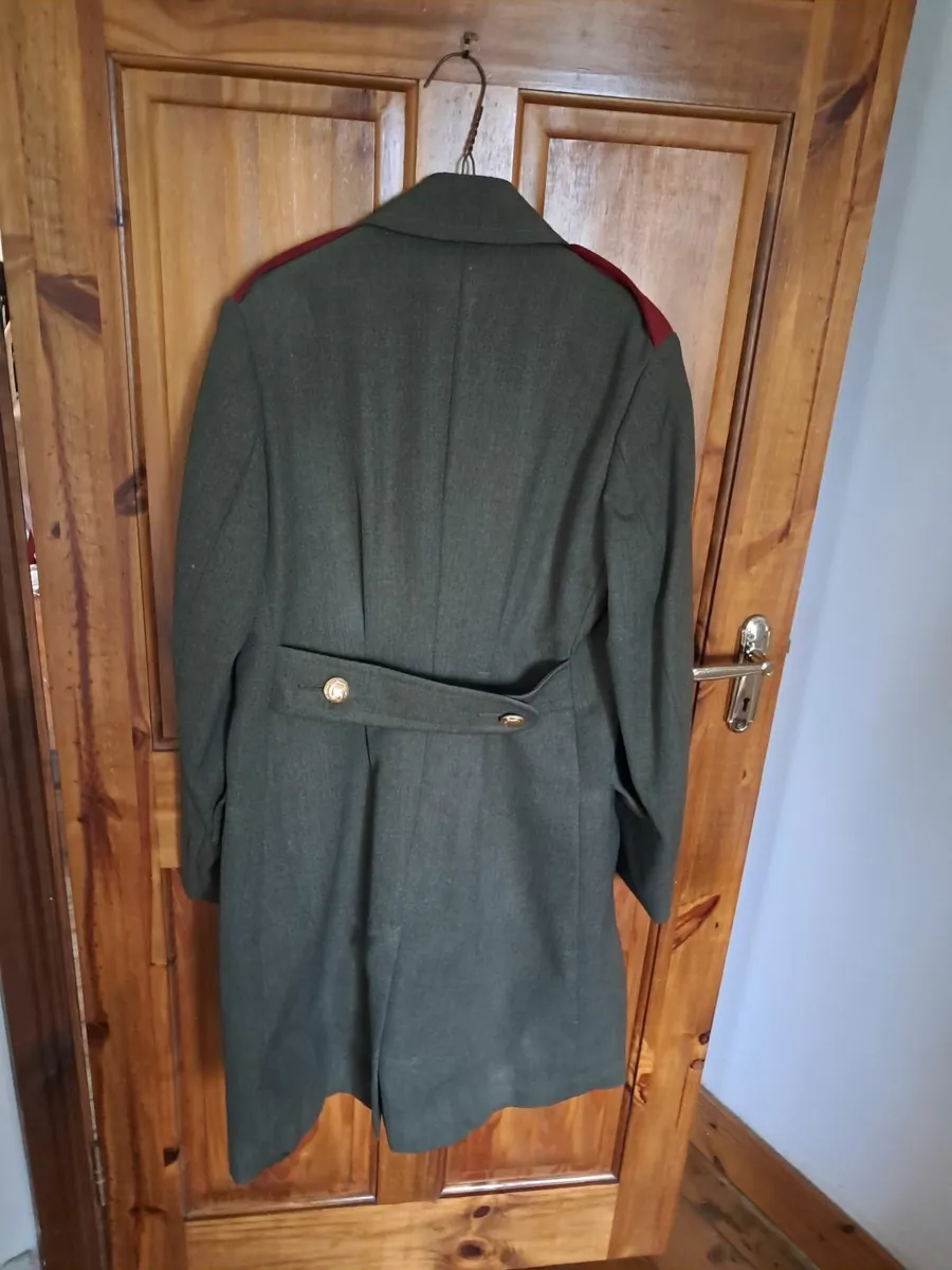 Vintage Long Army Coat with Berry Cap - Image 3