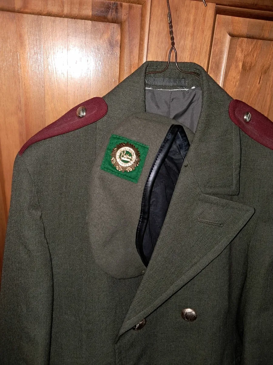 Vintage Long Army Coat with Berry Cap - Image 4