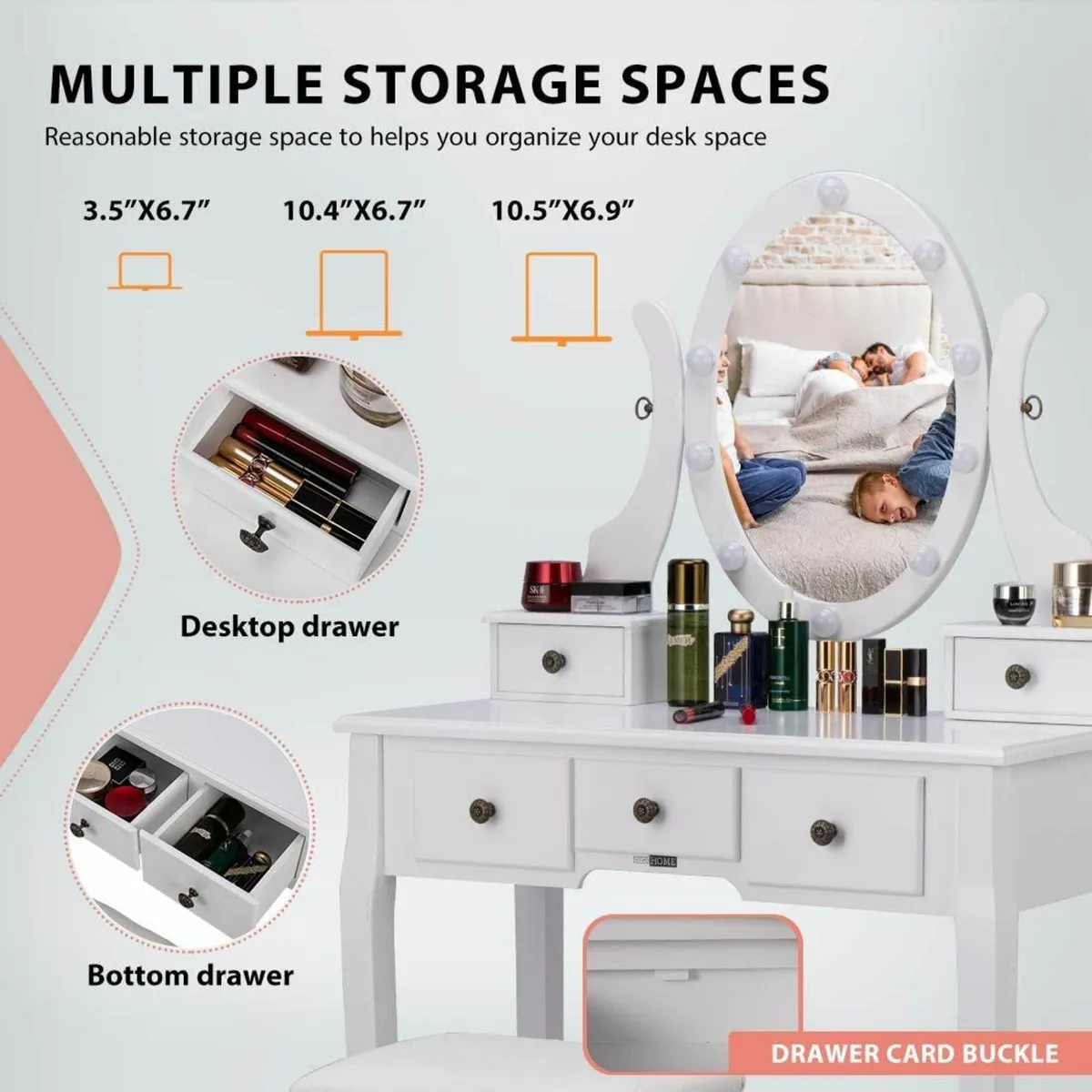 Makeup Vanity Set 10 LED Bulbs Dressing Table - Image 2