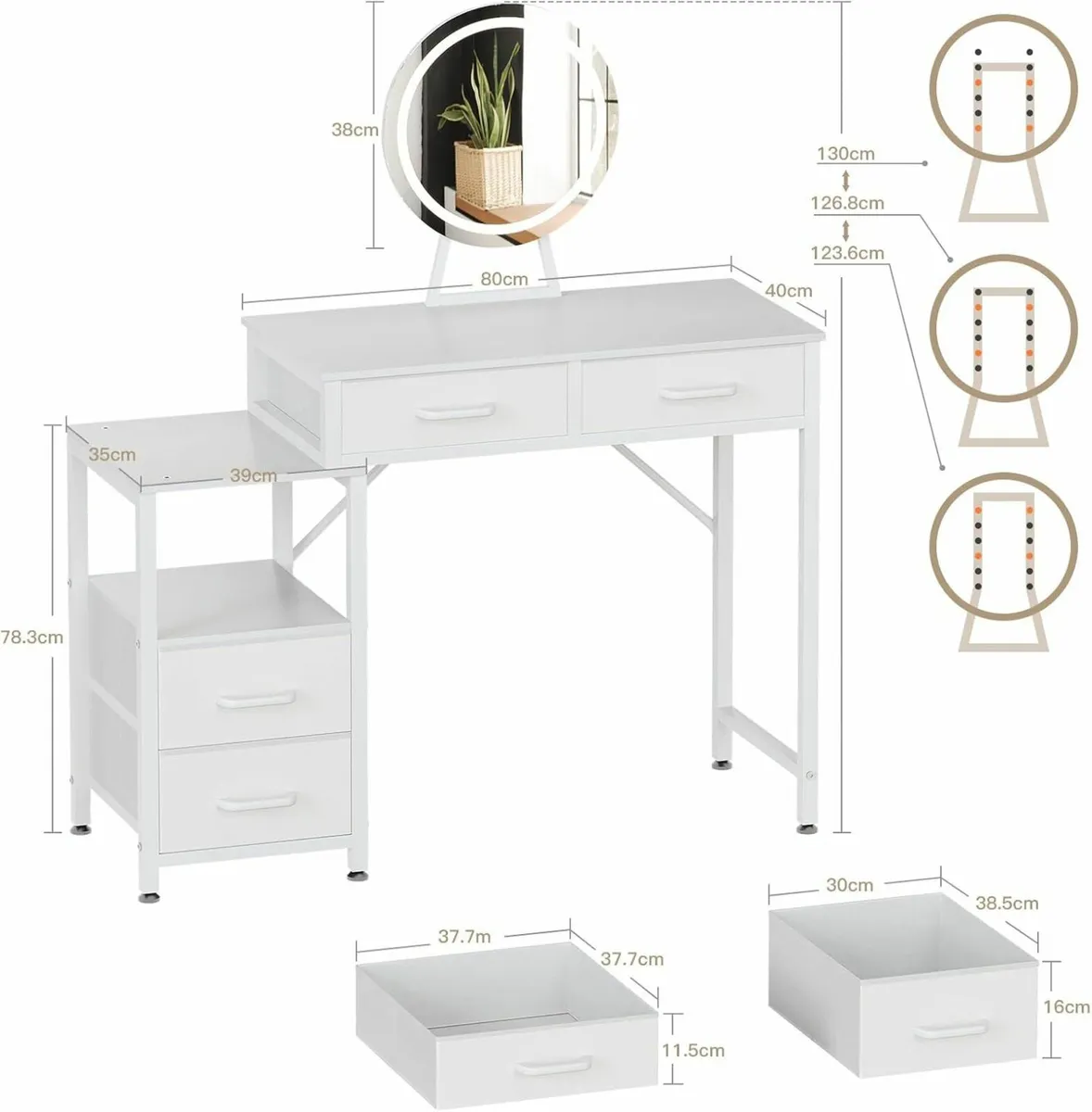 Vanity Desk Adjustable LED Mirror Dressing Table - Image 4
