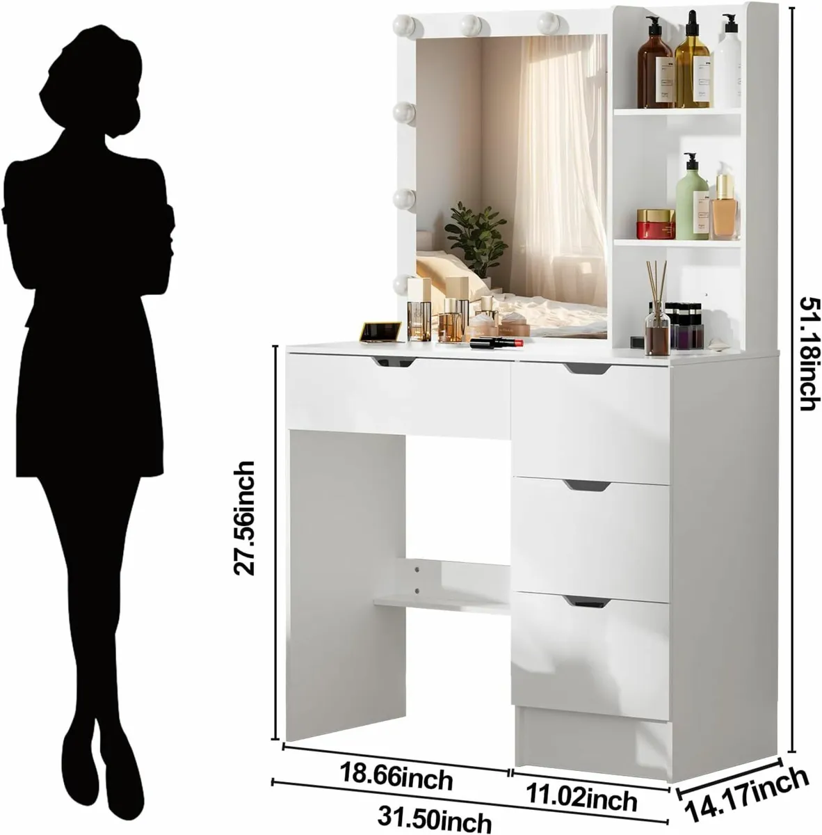 Dressing Table Large Drawers LED Mirror - Image 2
