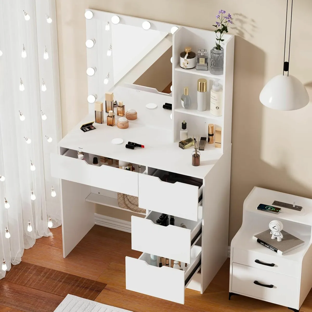 Dressing Table Large Drawers LED Mirror - Image 4