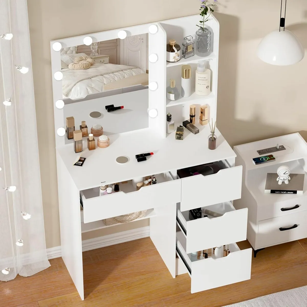 Dressing Table Large Drawers LED Mirror - Image 1