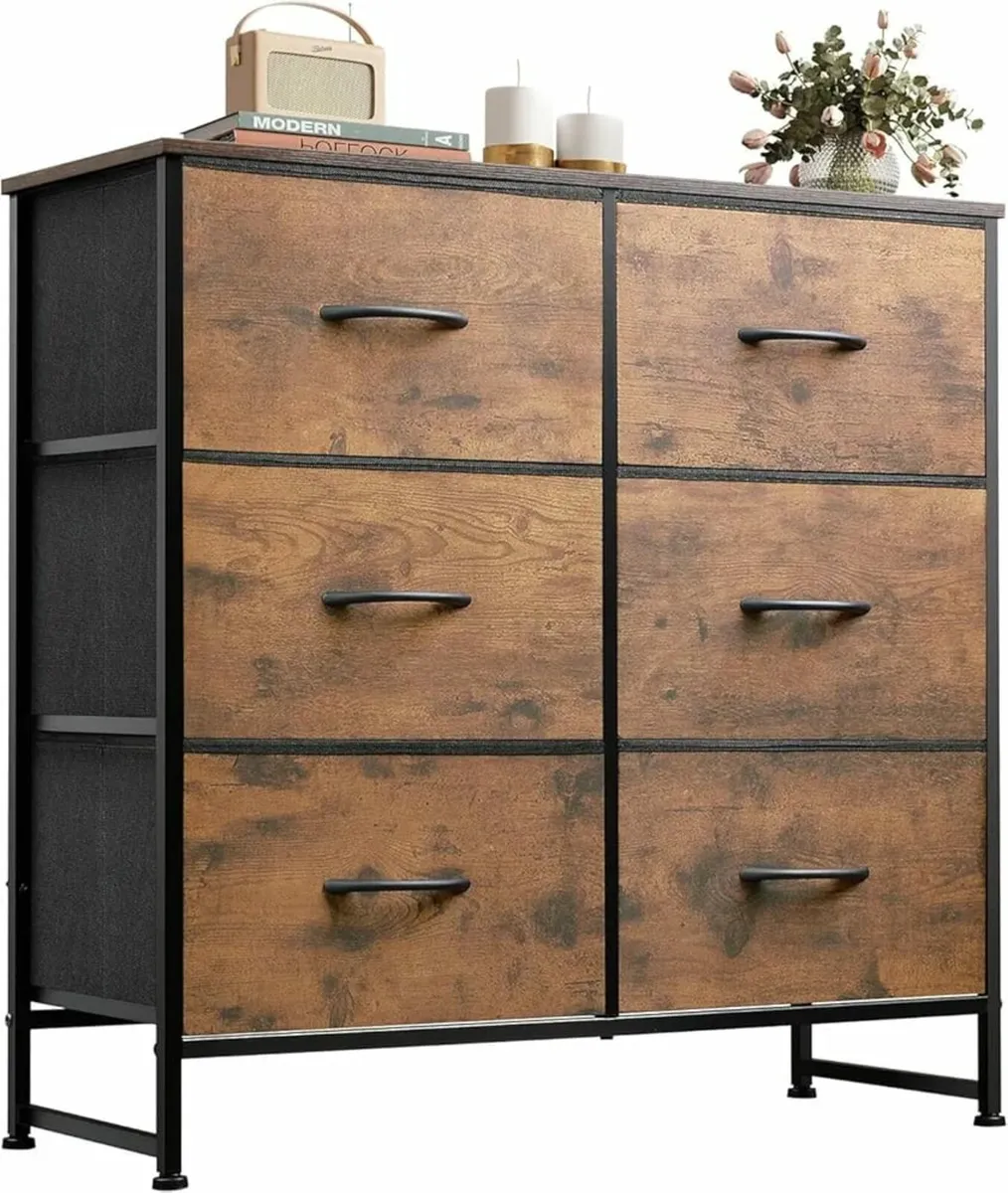 Chest of Drawers, 6 Fabric Drawers Cabinet with Ea