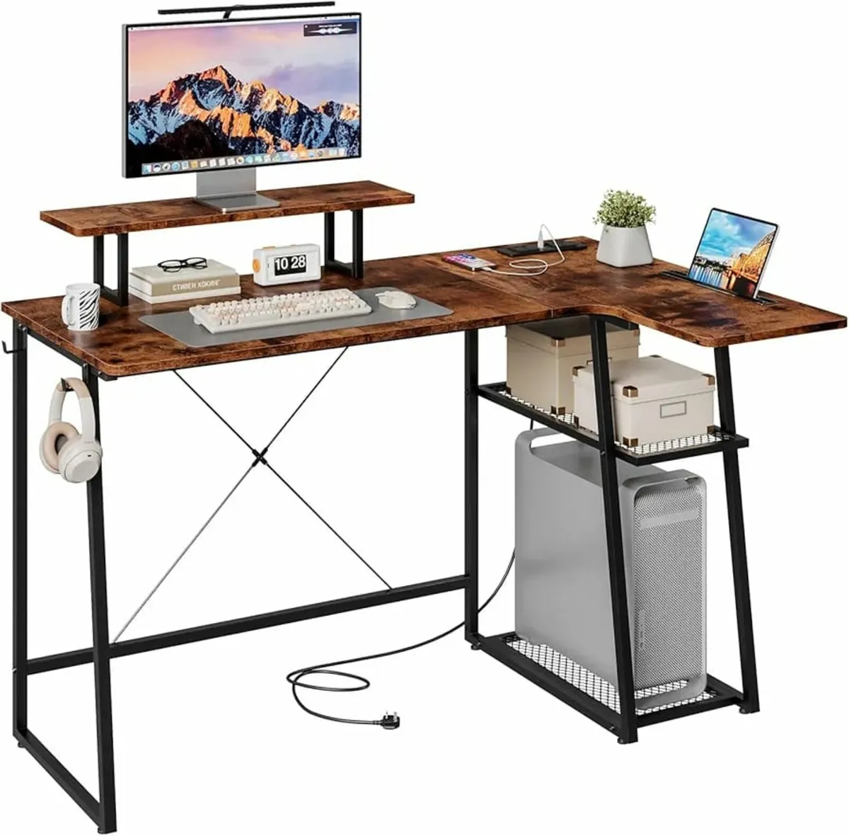L Shaped Computer Desk with 2-Tier Storage Shelves - Image 1