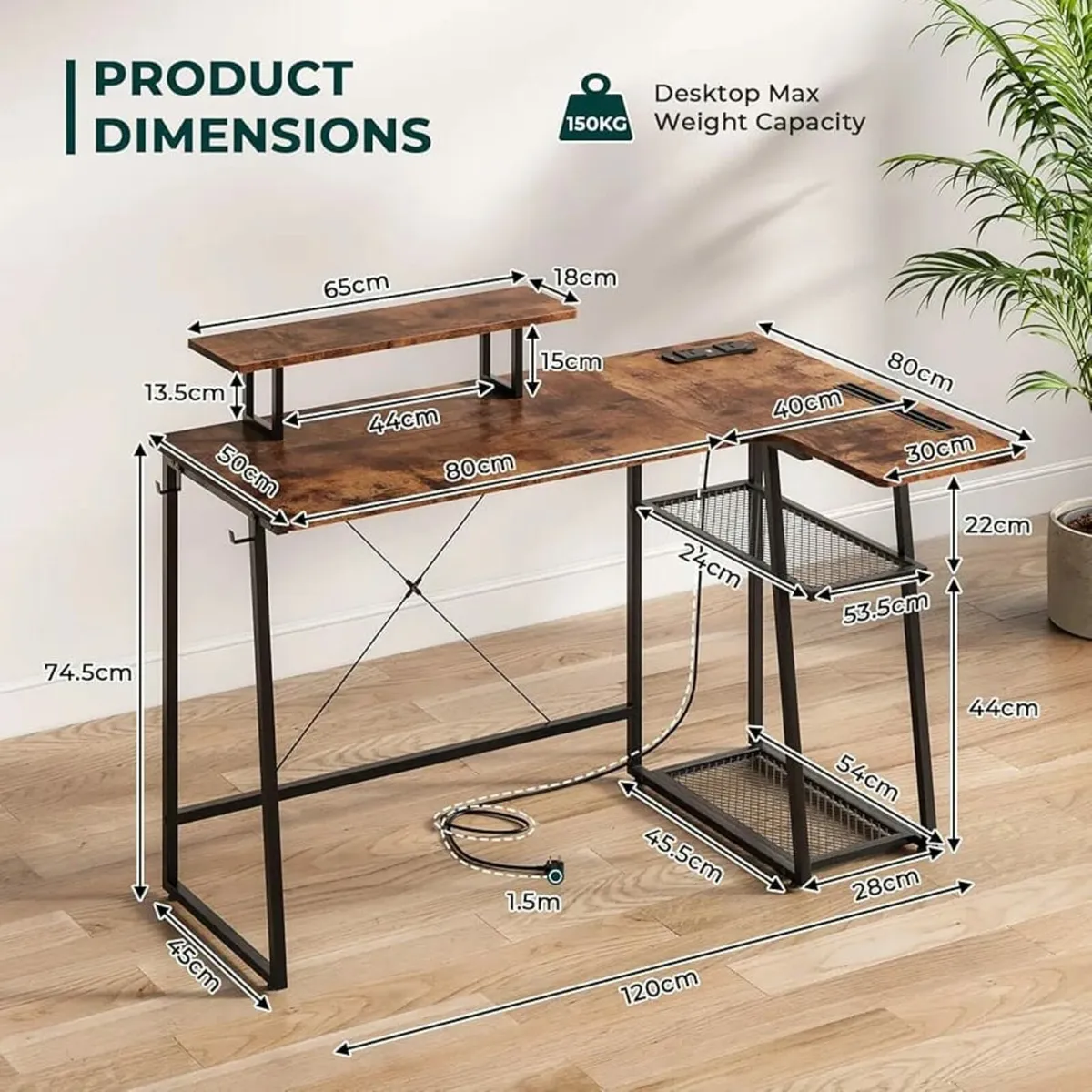 L Shaped Computer Desk with 2-Tier Storage Shelves - Image 2