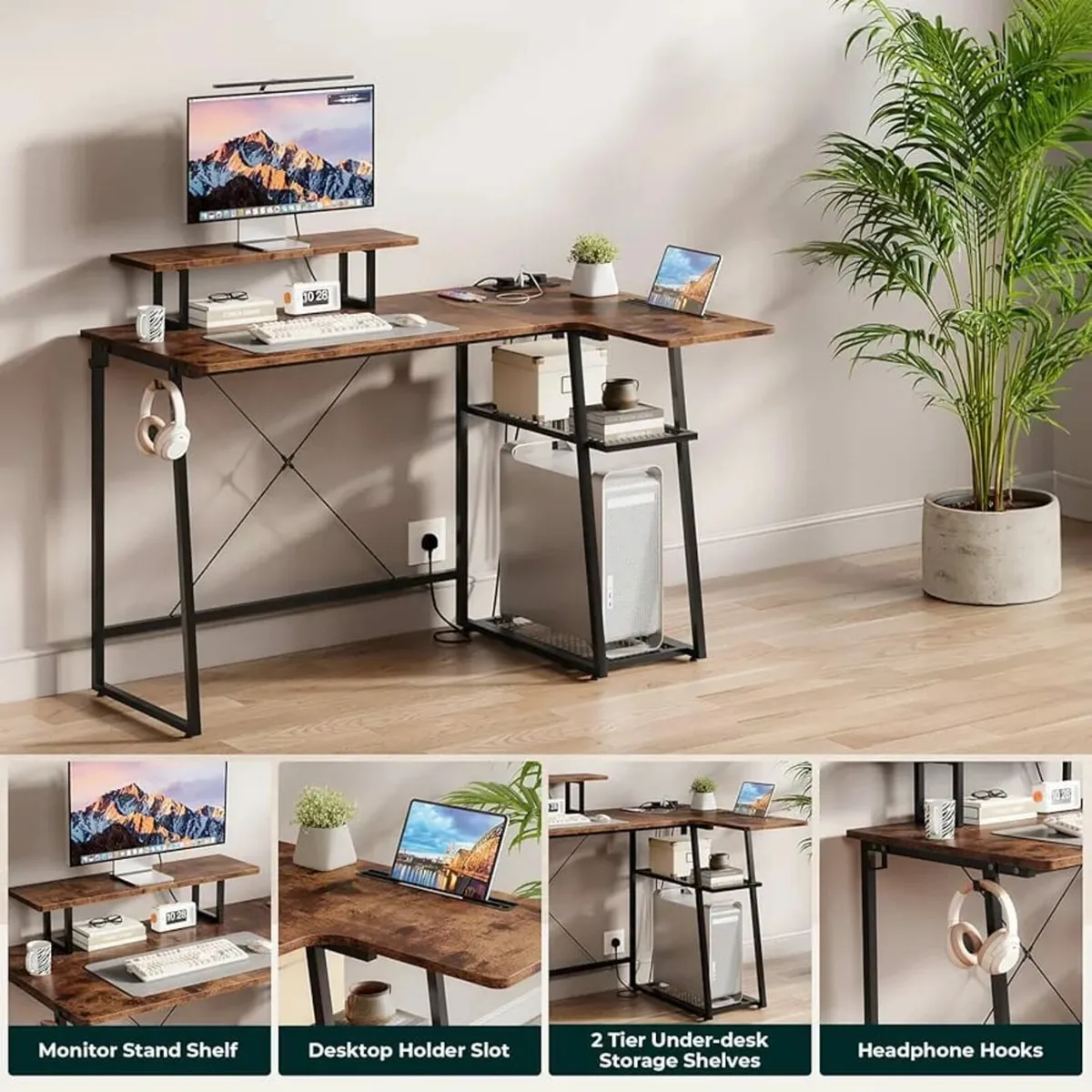 L Shaped Computer Desk with 2-Tier Storage Shelves - Image 3