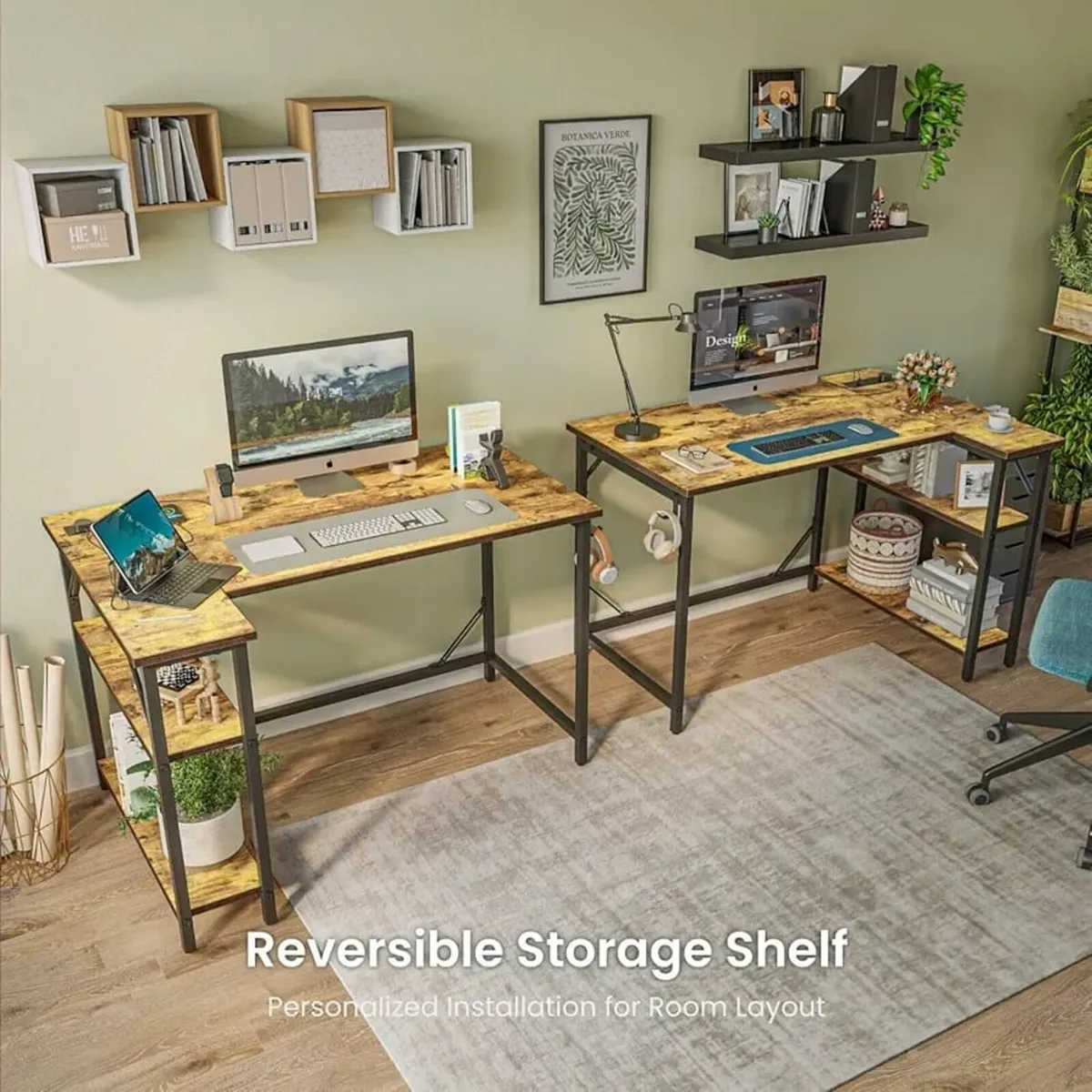 Small L Shaped Desk with Power Outlets&Hooks, 100x - Image 3