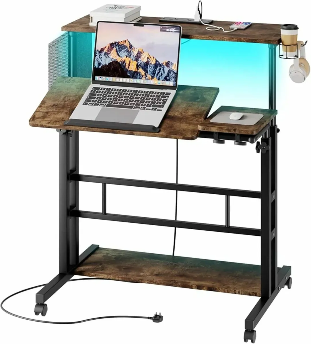 Mobile Standing Desk with Power Outlets & Strip Li - Image 1
