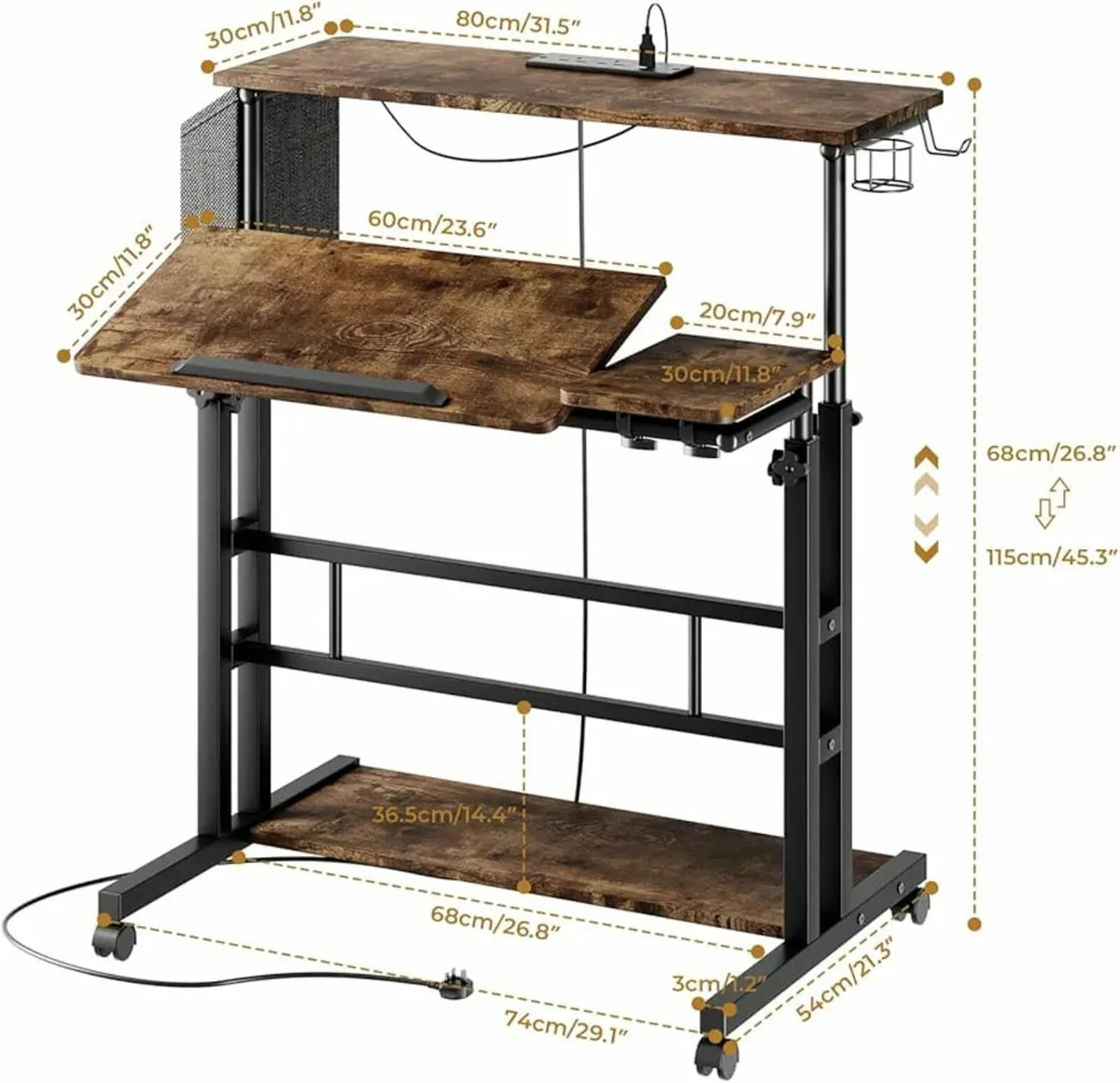 Mobile Standing Desk with Power Outlets & Strip Li - Image 3