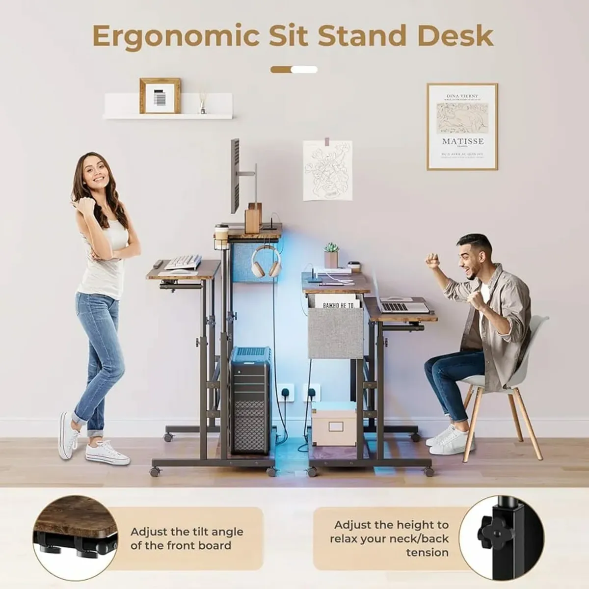 Mobile Standing Desk with Power Outlets & Strip Li - Image 4