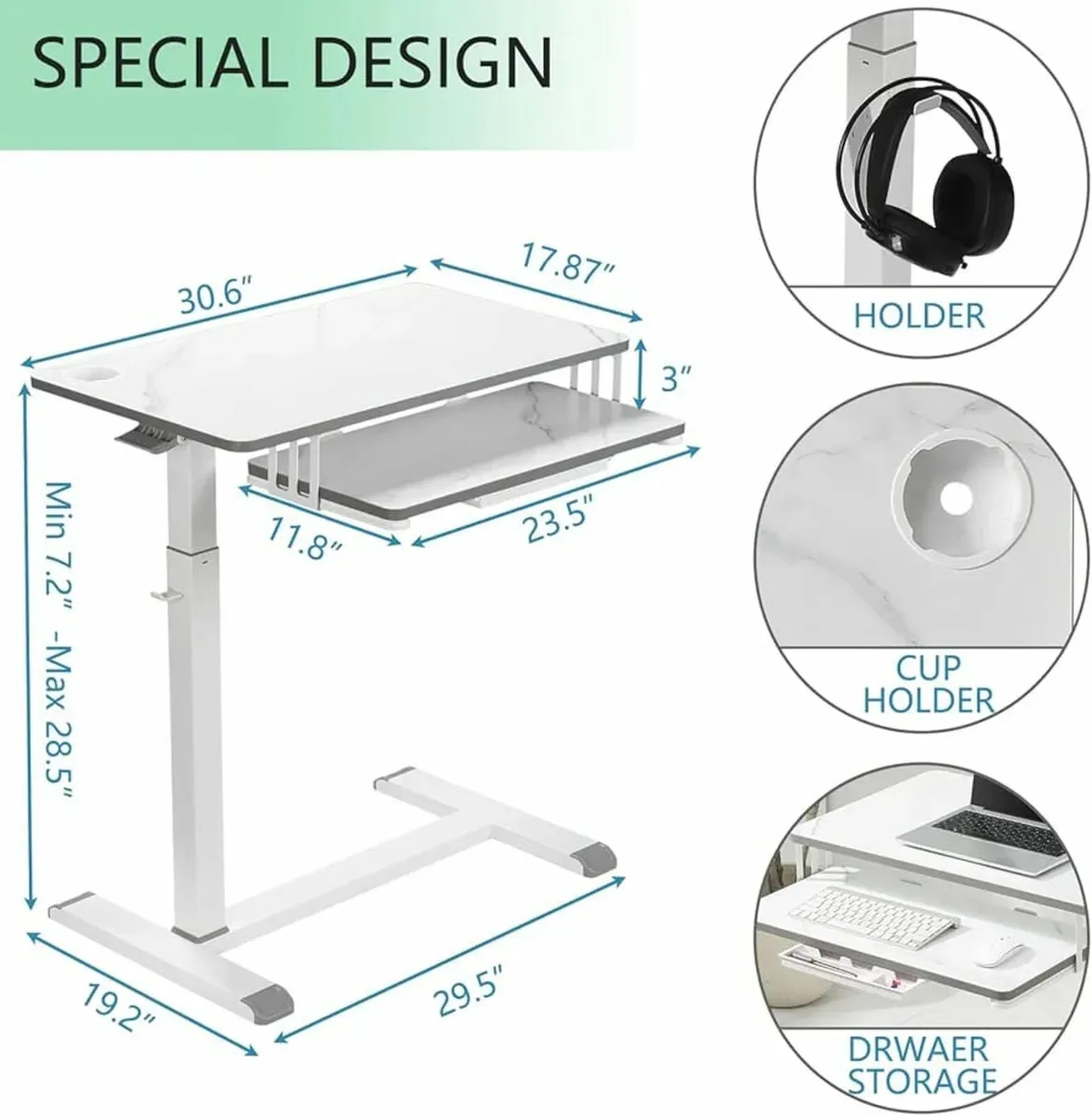 Workstation Table with Wheels, Small Office Table, - Image 2