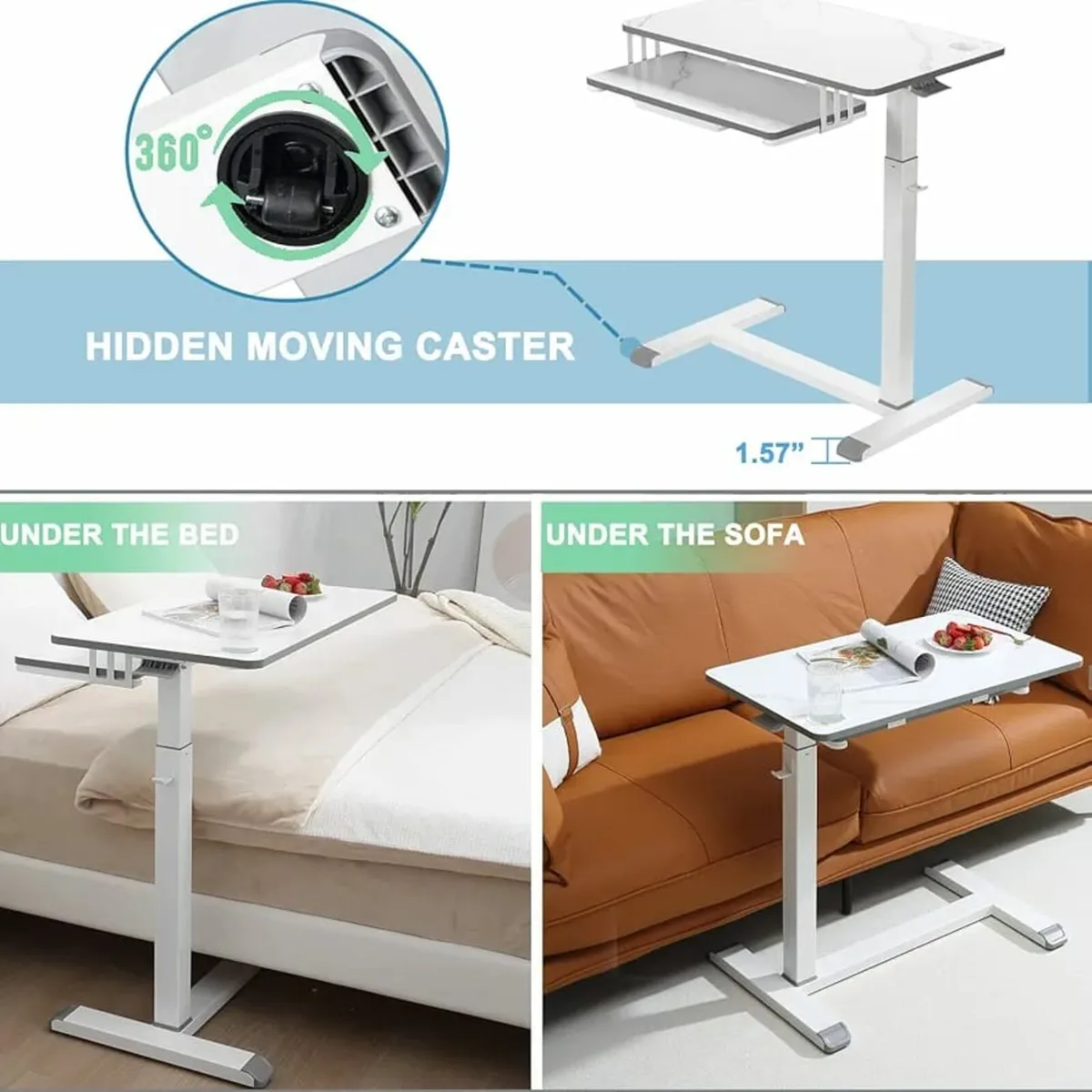 Workstation Table with Wheels, Small Office Table, - Image 4