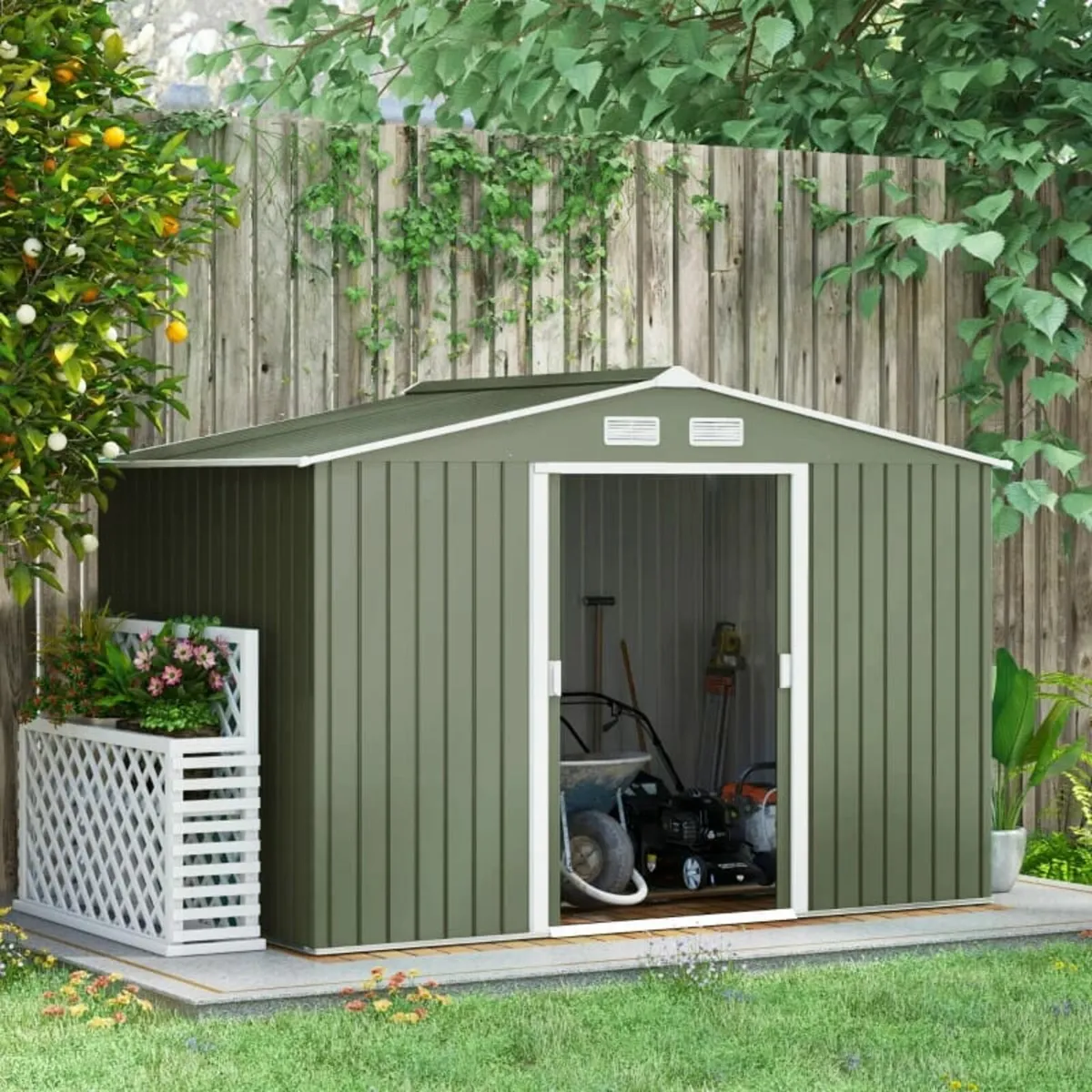 Outsunny 9 x 6FT Metal Storage Shed, Outdoor Stora - Image 1