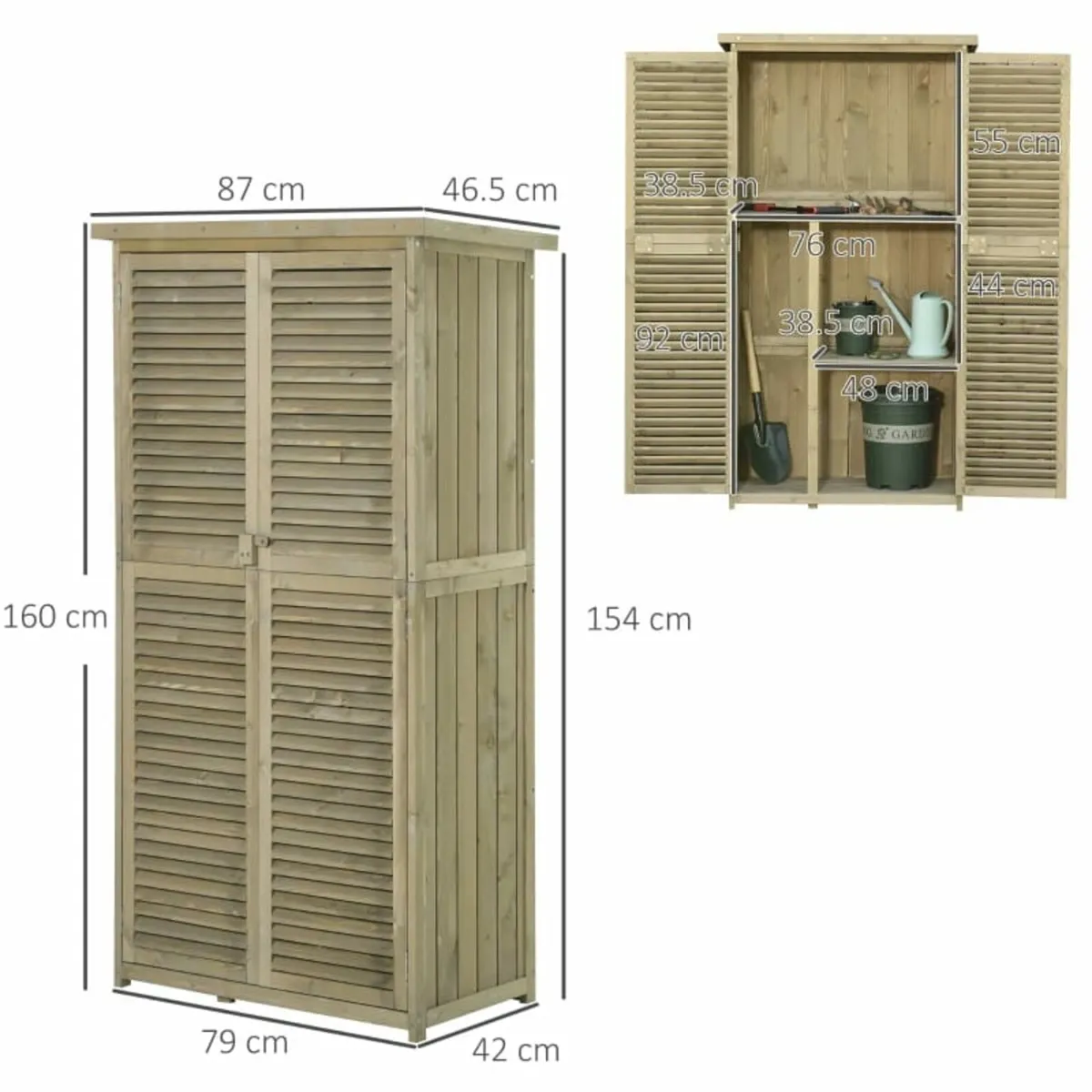 87 x 47 x 160cm Wooden Garden Storage Shed, Sheds - Image 2