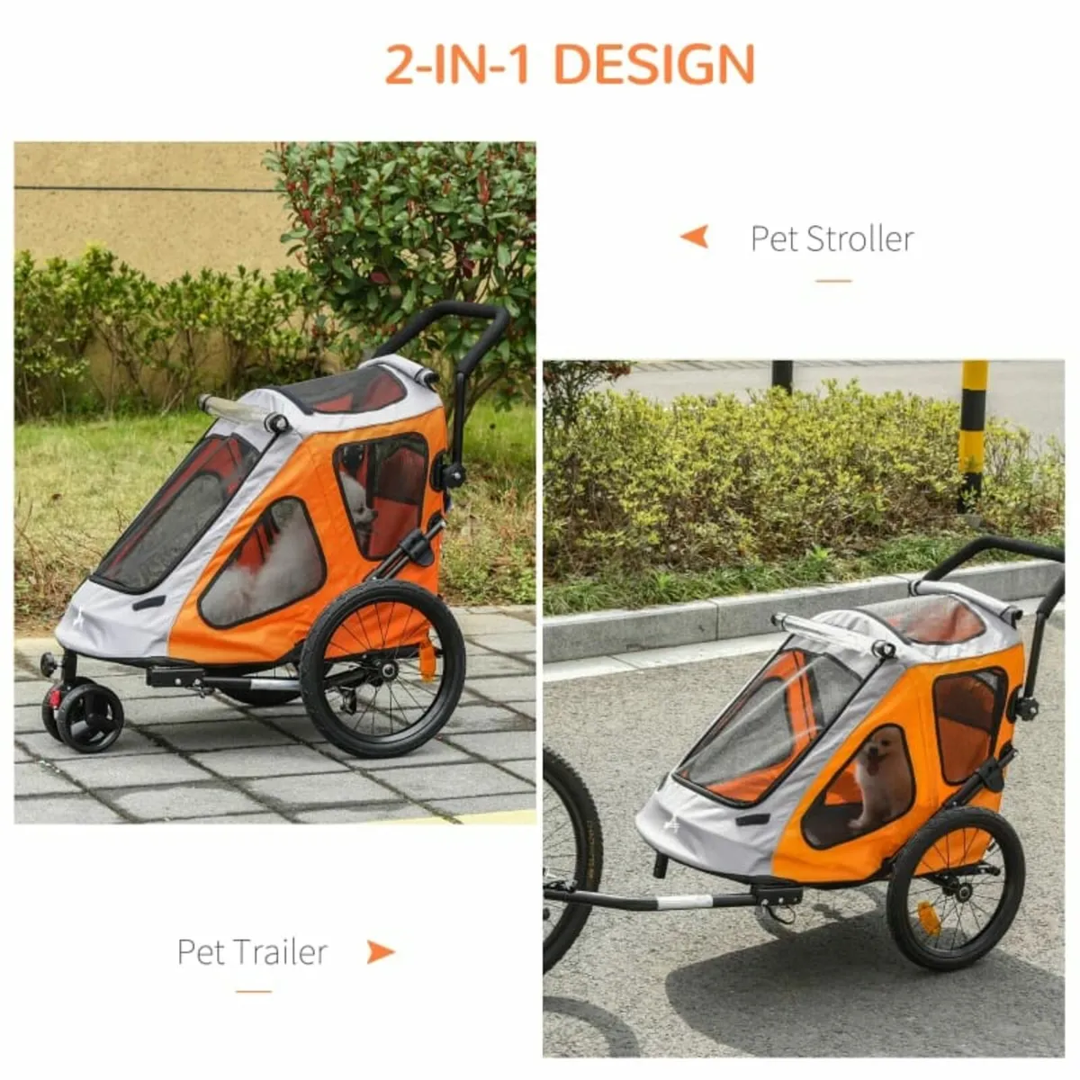 2-IN-1 Dog Bike Trailer Pet Carrier Stroller Refle - Image 2