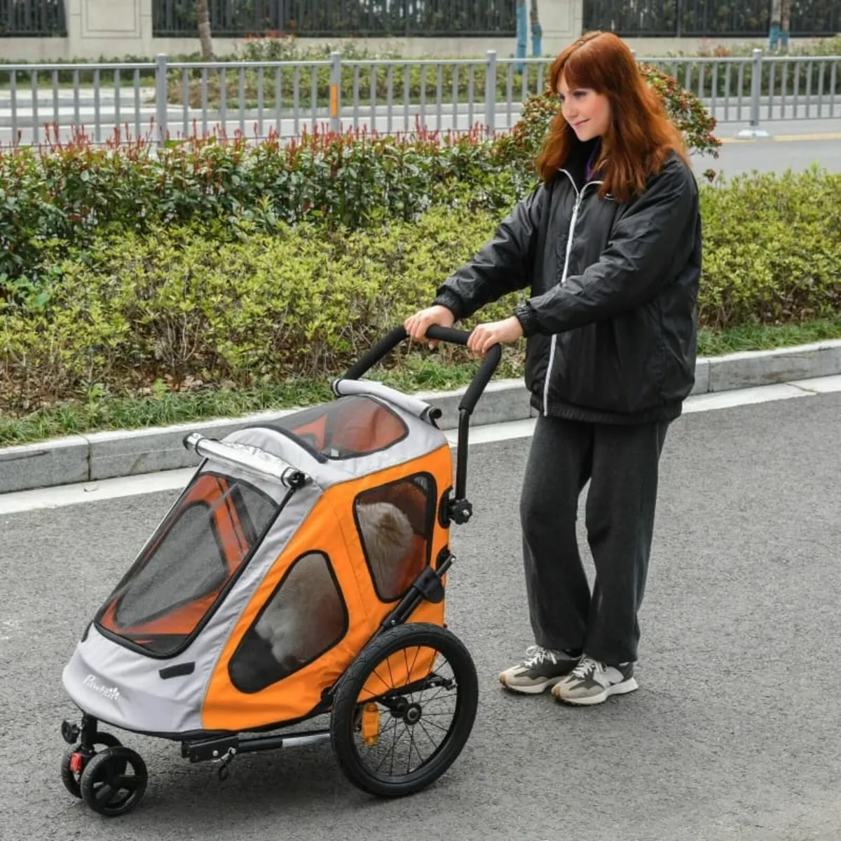 2-IN-1 Dog Bike Trailer Pet Carrier Stroller Refle - Image 3