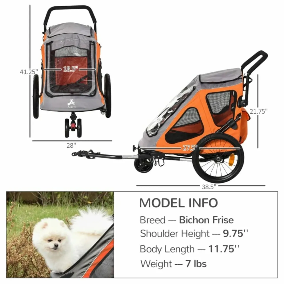 2-IN-1 Dog Bike Trailer Pet Carrier Stroller Refle - Image 4