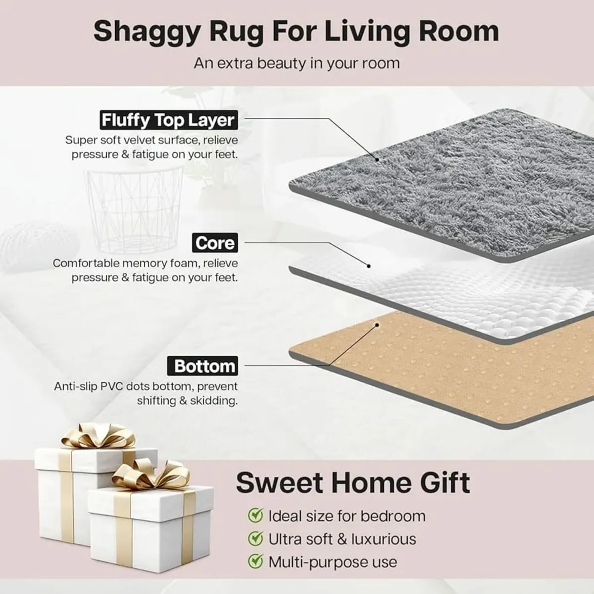Rugs Living Room Large 200x290 Cm - Grey Area Rugs - Image 4