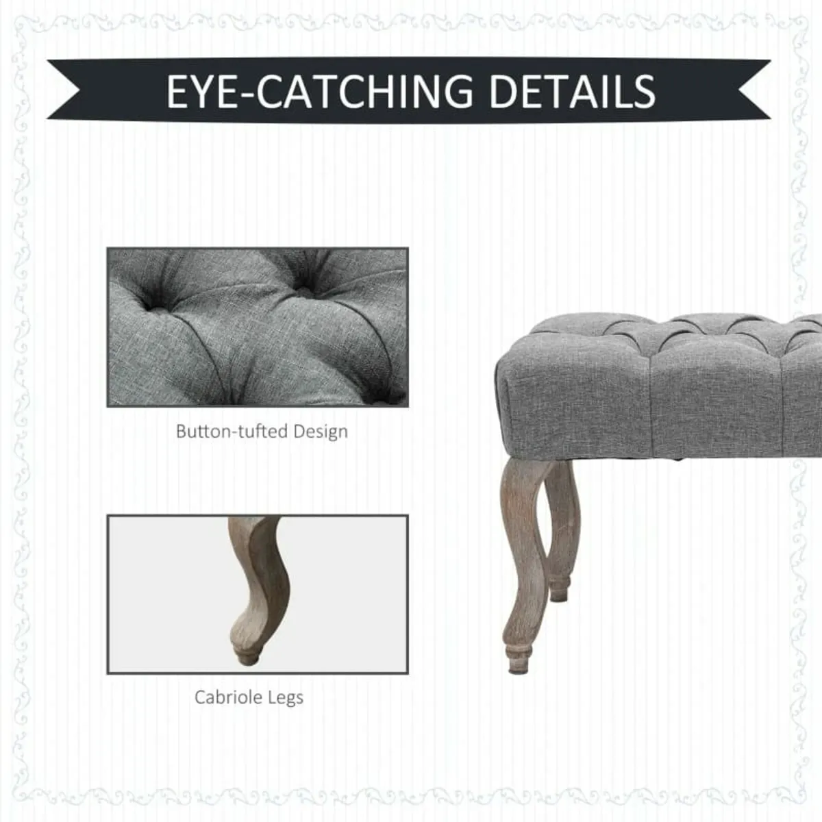 Tufted Upholstered Accent Bench Window Seat Bed En - Image 3