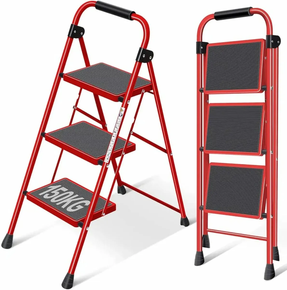 3 Step Ladder, Folding Ladder with Non-Slip and Wi - Image 1